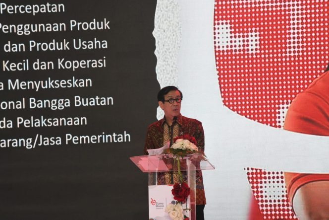 
 Menteri Hukum dan HAM, Yasonna Laoly saat menyampaikan keynote speech pada pembukaan Temu Bisnis Tahap VI