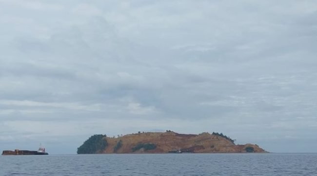 Pulau Laburoko yang nampak gundul diduga akibat aktivitas pertambangan ilegal. Foto: Dokumen penafaktual.com