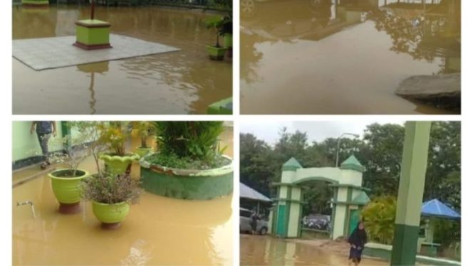 
 Kondisi banjir yang menggenangi MTsN 1 Kendari. Foto: Istimewa 