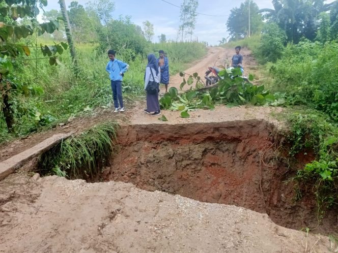 
 Kondisi jalan yang putus di Desa Wumbubangka Kecamatan Rarowatu Utara. Foto: Istimewa 
