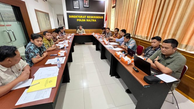 
 Gelar perkara peningkatan dari penyelidikan ke tahap penyidikan kasus dugaan tembang ilegal di WIUP PT PLM Bombana. Foto: Istimewa