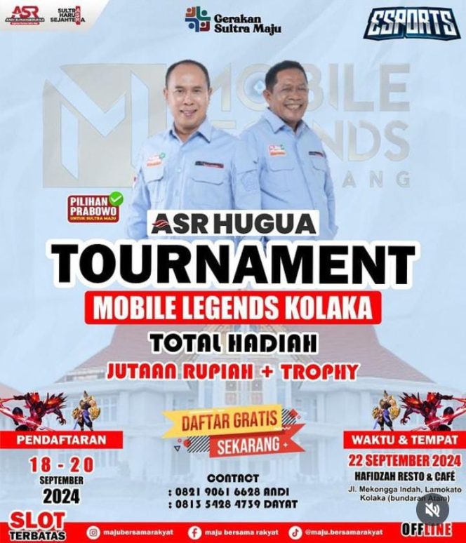 
 ASR-Hugua Bakal Gelar Tournament Mobile Legends di Kolaka, Berhadiah Jutaan Rupiah