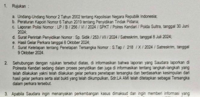 
 Surat penetapan tersangka LA atas kasus dugaan pemalsuan ijazah. Foto: Penafaktual.com