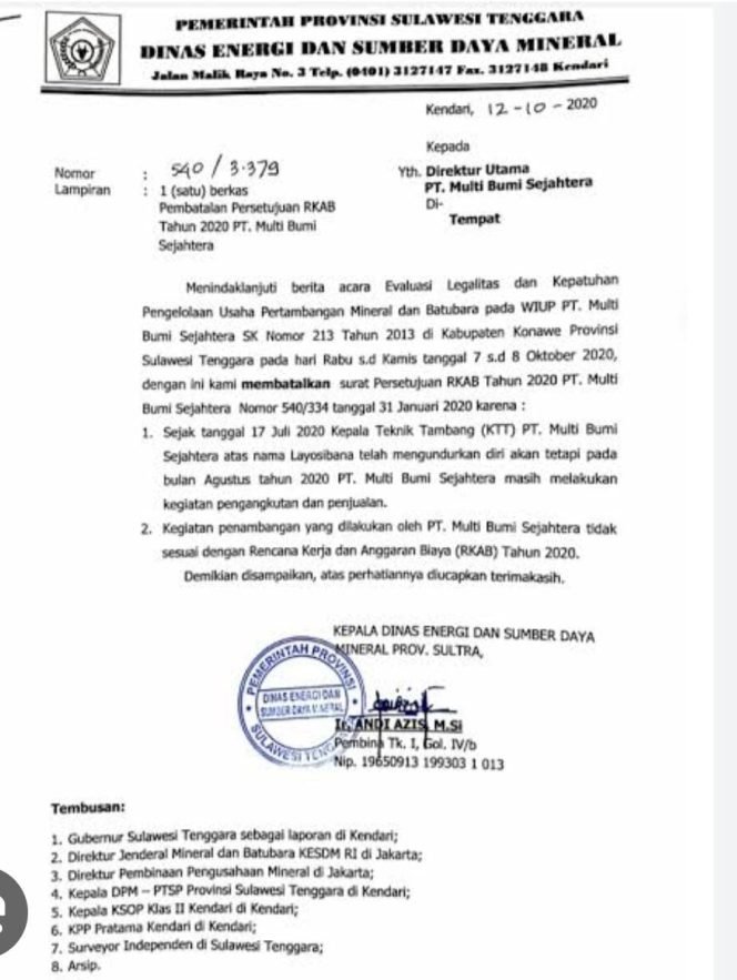 PT MBS Diduga Menggelapkan Uang PNBP atas Penjualan Ore Hasil Dugaan Penggelapan