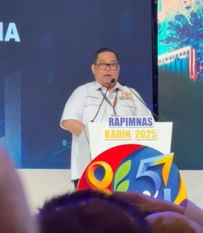 
 Ketua Kadin Sultra, Anton Timbang, menyampaikan pandangan umum Kadin Daerah. Foto: Istimewa