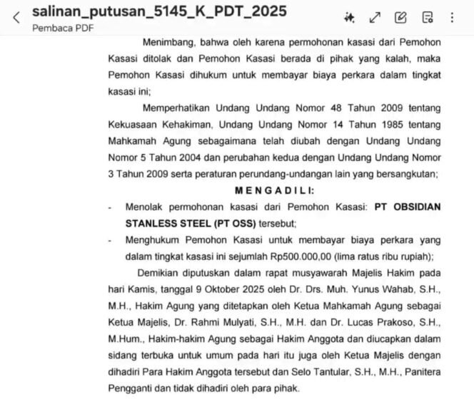 
 MA Tolak Kasasi PT OSS, Ainun Indarsih Cs Siap Ajukan Eksekusi Lahan