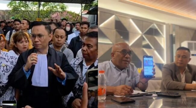 Kuasa Hukum korban pelecehan anak, Nasruddin (kanan) dan Kuasa Hukum guru Mansur, Andri Darmawan 