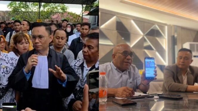 
 Kuasa Hukum korban pelecehan anak, Nasruddin (kanan) dan Kuasa Hukum guru Mansur, Andri Darmawan 