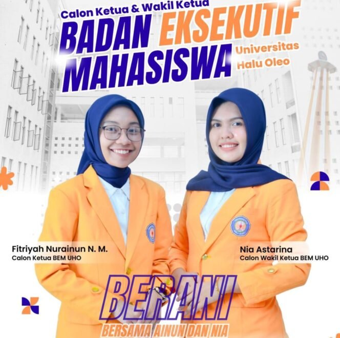 
 Pasangan calon nomor urut 3 Fitrya Ainun- Nia Astarina resmi terpilih nahkodai BEM UHO. Foto: Istimewa