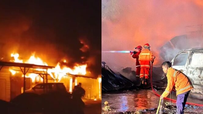 
 Kolase peristiwa kebakaran di kawasan Pasar Panjang, Jalan Sorumba, Kota Kendari. Foto: Istimewa
