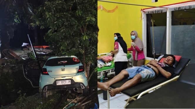 
 Mobil Hondra Brio terjun ke selokan di Konawe Utara. Foto: Istimewa