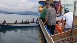 Pasien kritis dari Pulau Kabaena harus sewa perahu kayu untuk menyebrang laut menuju Kasipute Bombana. Foto: Istimewa
