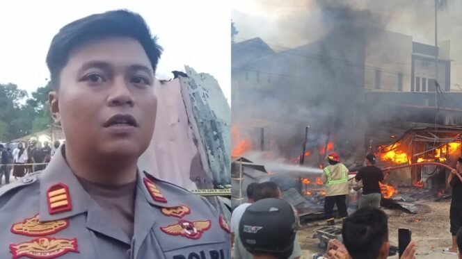 
 Kapolsek Poasia, AKP Ismunandar (kiri) memperkirakan kerugian materiil akibat kebakaran mencapai Rp 250 juta. Foto: Penafaktual.com