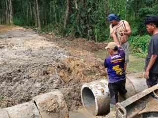 Warga Desa Lamoeri, Kecamatan Angata, Kabupaten Konawe Selatan terpaksa membangun sendiri jembatan lantaran Kades diduga tidak peduli. Foto: Istimewa