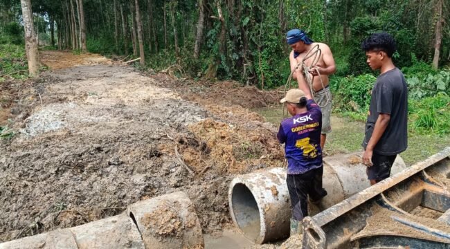 Warga Desa Lamoeri, Kecamatan Angata, Kabupaten Konawe Selatan terpaksa membangun sendiri jembatan lantaran Kades diduga tidak peduli. Foto: Istimewa