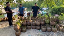 Barang bukti ratusan tabung gas LPG 3 kg diamankan Polisi. Foto: Istimewa.