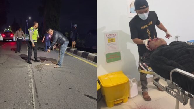 
 Polisi melakukan oleh TKP (kiri) dan korban bernama Apriyanto tewas  usai kecelakaan. Foto: Istimewa.