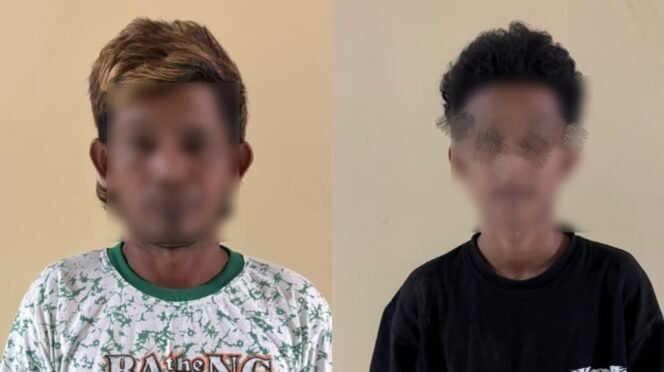 
 AM usia 40 tahun (kiri) dan Y (16 tahun) pelaku pencurian motor di Kendari. Foto: Istimewa