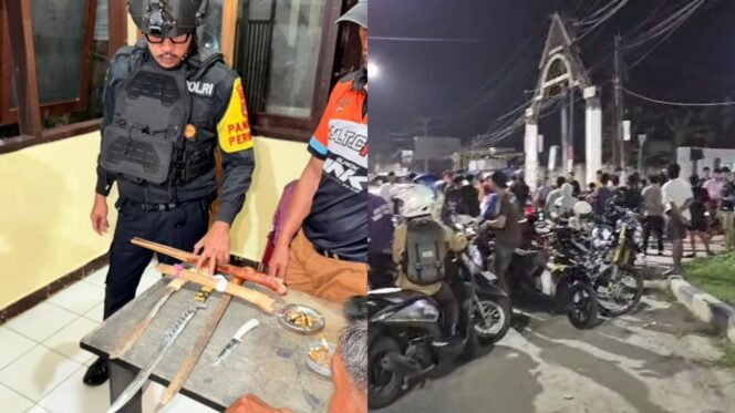
 Polisi mengamankan sejumlah sajam dan dua pelaku yang terlibat tawuran antar pelajar terjadi di Kendari. Foto: Istimewa