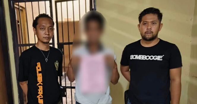 
 Pria insial AC usia 37 tahun (tengah) ditangkap polisi usai diduga curi puluhan kardus racun tanaman. Foto: Istimewa