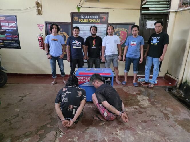 
 Dua pria pelaku pencurian genset PT APN di Kolaka ditangkap polisi. Foto: Istimewa