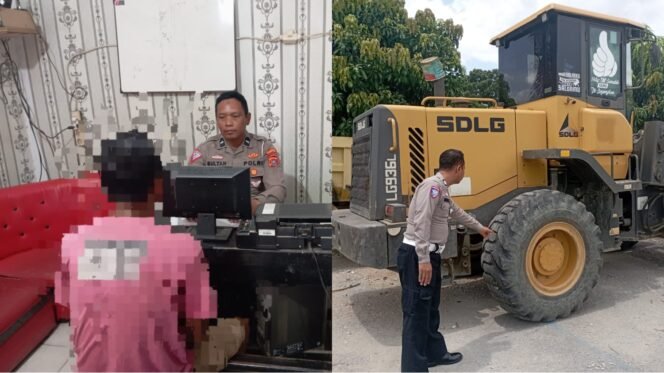 
 Pelaku insial AZ (36) tengah menjalani pemeriksaan dan alat berat loader yang dikemudikanya saat menabrak korban. Foto: Istimewa