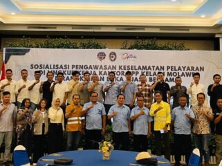 Foto bersama usai sosialisasi pengawasan keselamatan pelayaran di lingkup kerja KUPP Kelas I Molawe. Foto: Istimewa