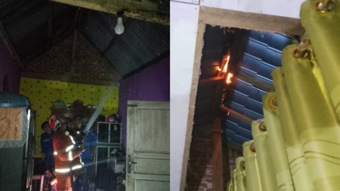 
 Petugas Damkarmat Mota Kendari tengah memadamkan api. Foto: Istimewa