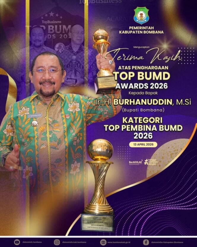 
 Bupati Bombana Raih Penghargaan Top Pembina BUMD 2026