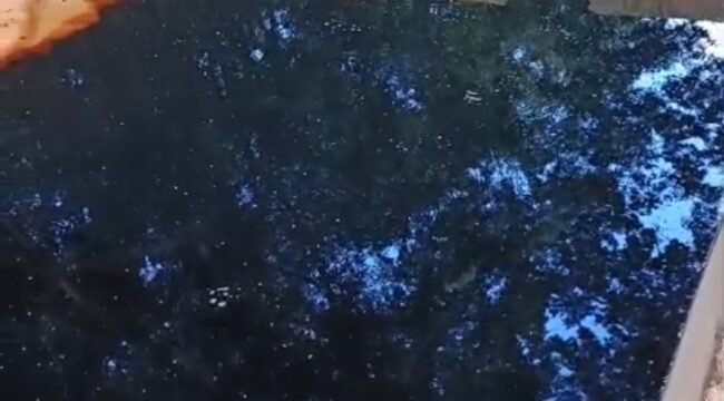 Limbah cair berwarna hitam pekat dan bauh nampak mengalir dan mencemari Kali Wuawua. Foto: Istimewa