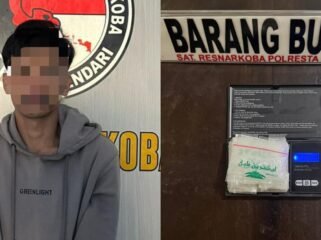SRB (24), terduga pelaku tindak pidana penyalahgunaan narkotika diamankan at Resnakoba Polresta Kendari. Foto: Istimewa