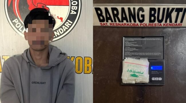 SRB (24), terduga pelaku tindak pidana penyalahgunaan narkotika diamankan at Resnakoba Polresta Kendari. Foto: Istimewa