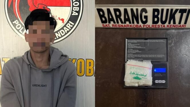 
 SRB (24), terduga pelaku tindak pidana penyalahgunaan narkotika diamankan at Resnakoba Polresta Kendari. Foto: Istimewa