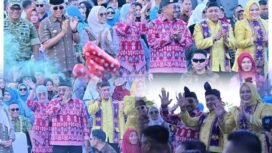 Bupati Bombana, Ir. H. Burhanuddin dan Wakil Bupati Bombana, Ahmad Yani, S.Pd., M.Si., menghadiri HUT Sultra Ke-62 Tahun 2026. Foto: Istimewa