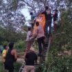 Proses evakuasi jenazah pria bernama Kaharudin (41) dalam posisi tergantung di atas pohon di Tinanggea Konawe Selatan. Foto: Istimewa.