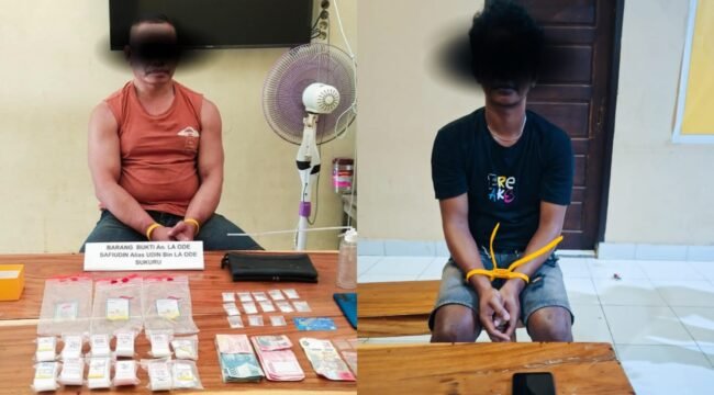 Satreskoba Polres Muna menangkap dua pelaku tindak pidana narkotika satu di antaranya seorang PNS. Foto: Istimewa