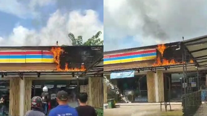 
 Kebakaran melanda Gerai Indomaret yang berada di Kelurahan Baruga Kota Kendari, Minggu (24/5/2026). Foto: Istimewa