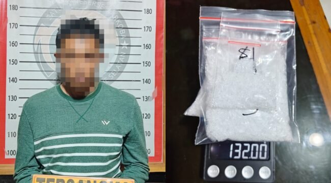 Pria di Kabupaten Konawe Selatan inisial S (43) ditangkap polisi usai diduga jadi pengedar sabu di Kecamatan Laeya. Foto: Istimewa