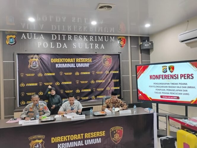 
 Konferensi pers pengungkapan kasus penyelenggaraan ibadah umrah ilegal PT Tajak Ramadhan Grup (TRG). Foto: Istimewa