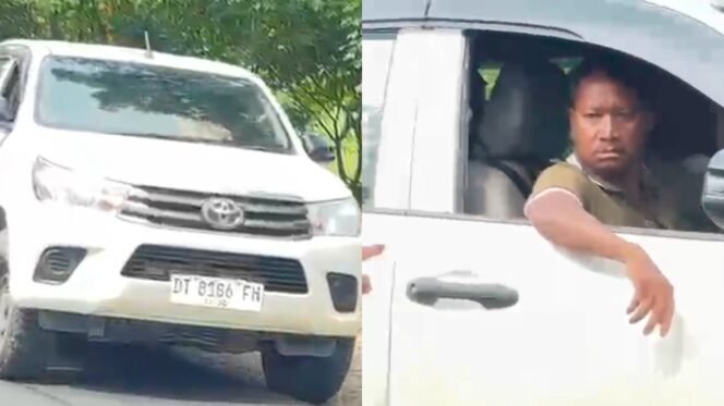 
 Pengemudi Toyota Hilux diduga dalam kondisi mabuk serempet pengendara lain hingga korban terluka. Foto: Istimewa