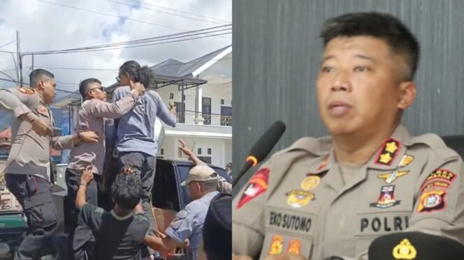 
 Kapolres Bombana, AKBP Eko Sutomo melalui Kasi Humas Iptu Abdul Hakim memberikan penjelasan terkait dugaan tindakan represif Kapolres saat demo mahasiswa. Foto: Istimewa