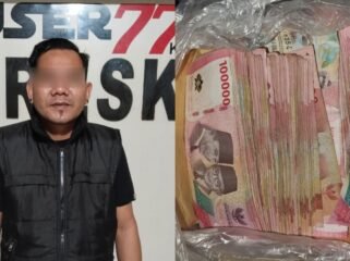 Ketua salah satu ormas di Kendari, inisial LW (36) ditangkap polisi kasus pemerasan perusahaan tamban dan barang bukti yang tunai. Foto: Istimewa.