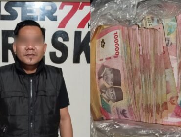 Ketua salah satu ormas di Kendari, inisial LW (36) ditangkap polisi kasus pemerasan perusahaan tamban dan barang bukti yang tunai. Foto: Istimewa.