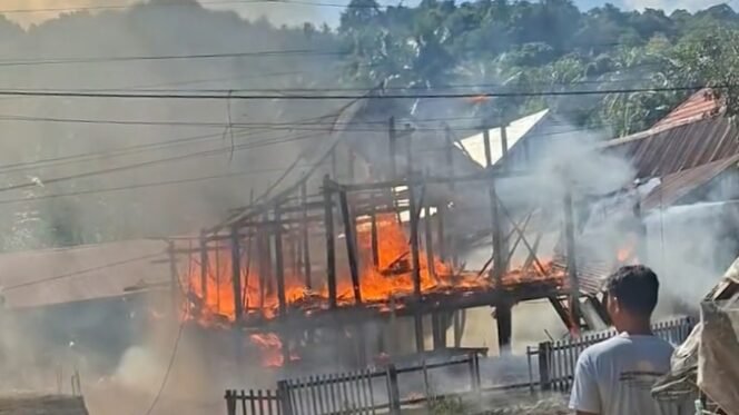 
 Rumah seorang petani di Bombana, Najemudin (65) ludes terbakar, Selasa (9/6/2026). Foto: Istimewa.