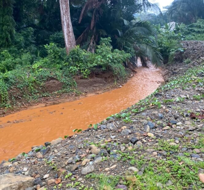 
 Aliran Sungai di Kecamatan Laonti tercemar diduga akibat aktivitas PT GMS. Foto: Istimewa