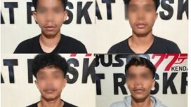 Polresta Kendari menangkap empat pelaku penganiayaan yang menewaskan seorang pria di Eks MTQ Kendari. Foto: Istimewa