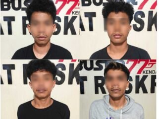 Polresta Kendari menangkap empat pelaku penganiayaan yang menewaskan seorang pria di Eks MTQ Kendari. Foto: Istimewa