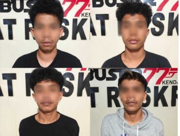 Polresta Kendari menangkap empat pelaku penganiayaan yang menewaskan seorang pria di Eks MTQ Kendari. Foto: Istimewa