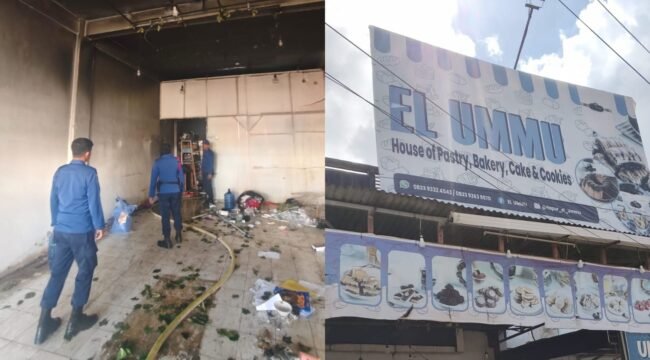 Area dapur toko roti El Ummu Kendari terbakar. Foto: Istimewa