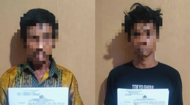 Dua pria pelaku dugaan pengeroyokan di Tinanggea Konsel ditangkap polisi. Foto: Istimewa
